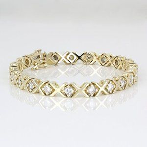 14k Yellow Gold XOXO Diamond Tennis Bracelet Anniversary / Birthday Gift